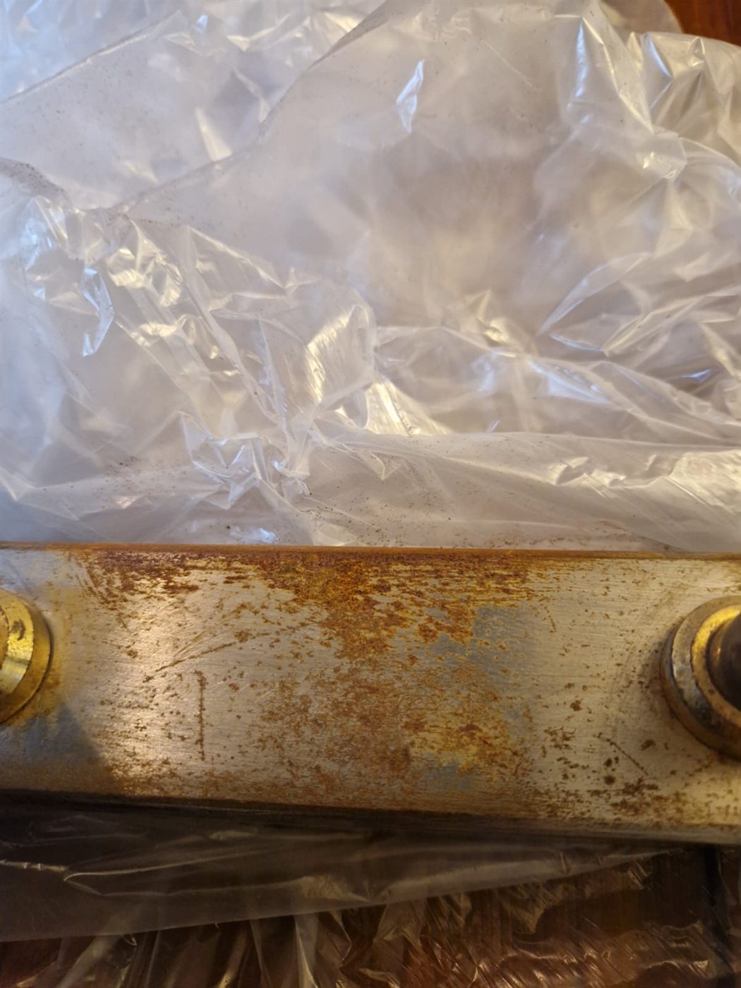 Close-up of the surface rust on the base