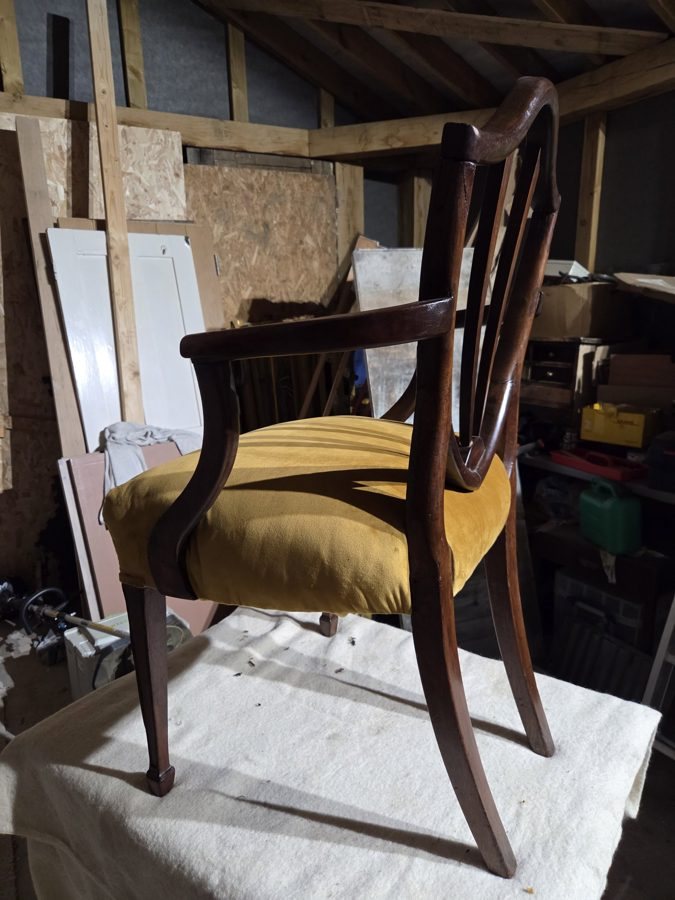 The finished chair from the rear three-quarter