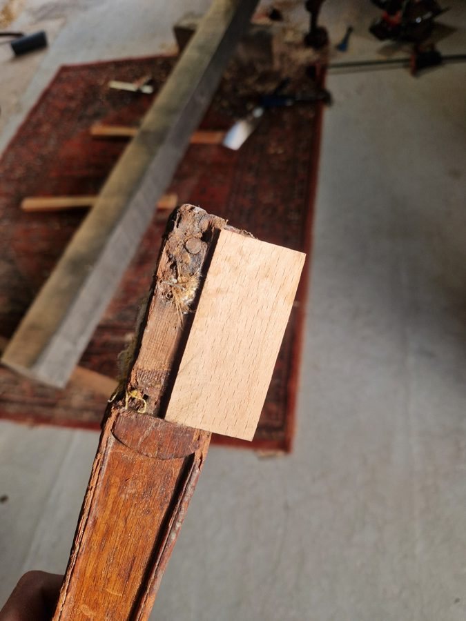 New timber spliced into a leg top